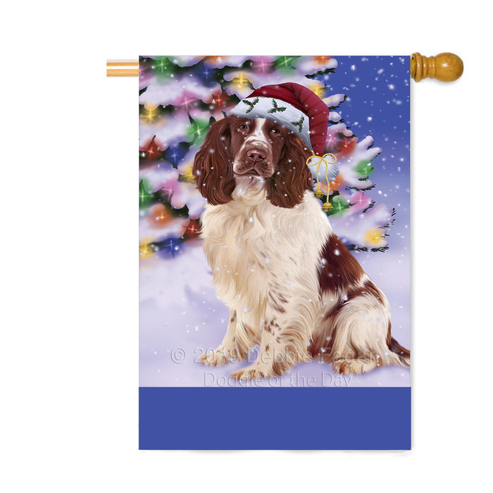 Personalized Winterland Wonderland Springer Spaniel Dog In Christmas Holiday Scenic Background Custom House Flag FLG-DOTD-A61469