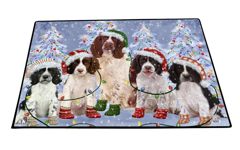 Christmas Lights and Springer Spaniel Dogs Floor Mat- Anti-Slip Pet Door Mat Indoor Outdoor Front Rug Mats for Home Outside Entrance Pets Portrait Unique Rug Washable Premium Quality Mat