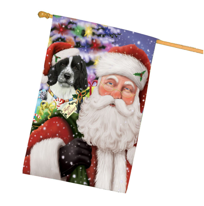 Christmas Santa with Presents and Springer Spaniel Dog House Flag Outdoor Decorative Double Sided Pet Portrait Weather Resistant Premium Quality Animal Printed Home Decorative Flags 100% Polyester FLG68060