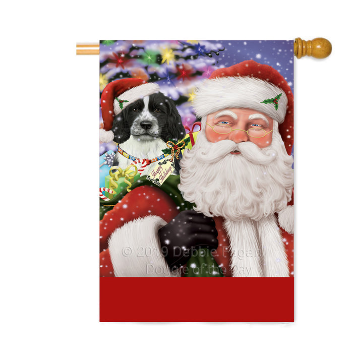 Personalized Santa Carrying Springer Spaniel Dog and Christmas Presents Custom House Flag FLG-DOTD-A63535