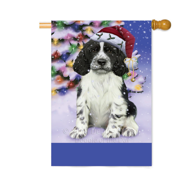 Personalized Winterland Wonderland Springer Spaniel Dog In Christmas Holiday Scenic Background Custom House Flag FLG-DOTD-A61470