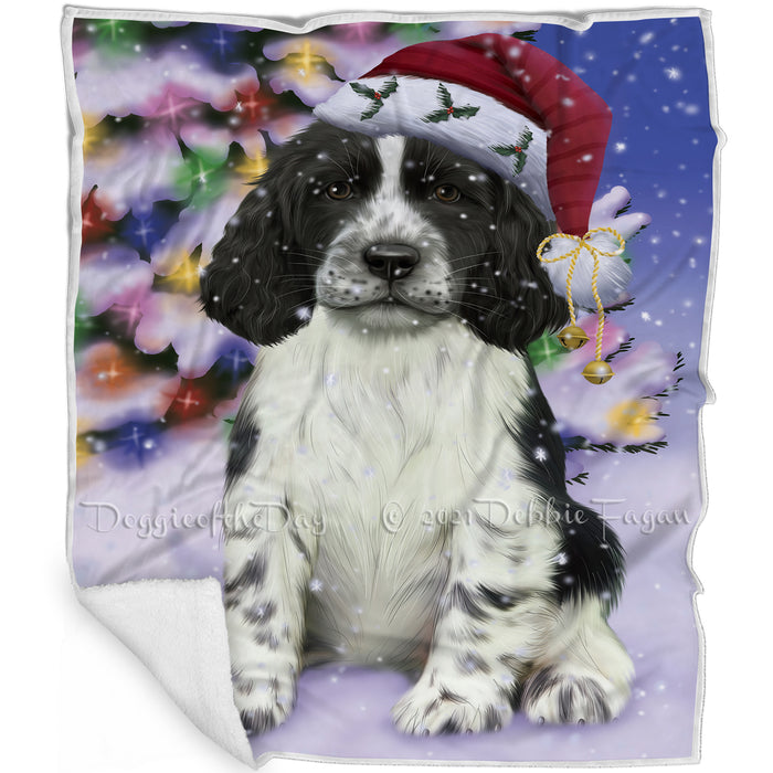 Winterland Wonderland Springer Spaniel Dog In Christmas Holiday Scenic Background Blanket BLNKT121017