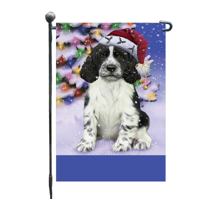 Personalized Winterland Wonderland Springer Spaniel Dog In Christmas Holiday Scenic Background Custom Garden Flags GFLG-DOTD-A61414