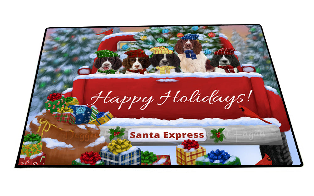 Christmas Red Truck Travlin Home for the Holidays Springer Spaniel Dogs Floor Mat- Anti-Slip Pet Door Mat Indoor Outdoor Front Rug Mats for Home Outside Entrance Pets Portrait Unique Rug Washable Premium Quality Mat