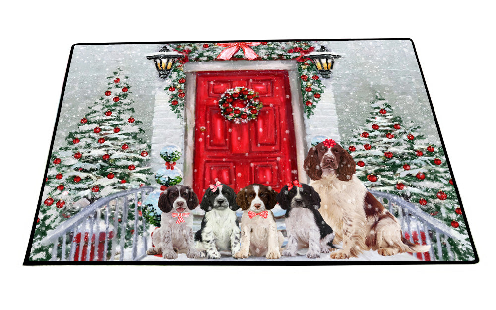 Christmas Holiday Welcome Springer Spaniel Dogs Floor Mat- Anti-Slip Pet Door Mat Indoor Outdoor Front Rug Mats for Home Outside Entrance Pets Portrait Unique Rug Washable Premium Quality Mat