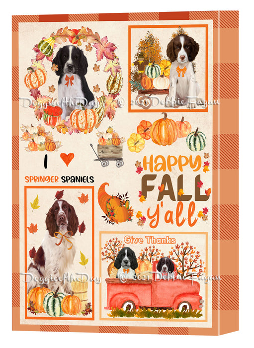 Happy Fall Y'all Pumpkin Springer Spaniel Dogs Canvas Wall Art - Premium Quality Ready to Hang Room Decor Wall Art Canvas - Unique Animal Printed Digital Painting for Decoration