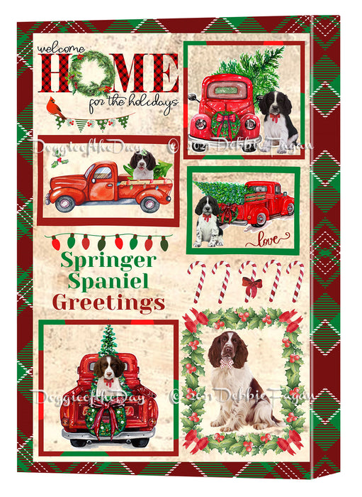 Welcome Home for Christmas Holidays Springer Spaniel Dogs Canvas Wall Art Decor - Premium Quality Canvas Wall Art for Living Room Bedroom Home Office Decor Ready to Hang CVS149948