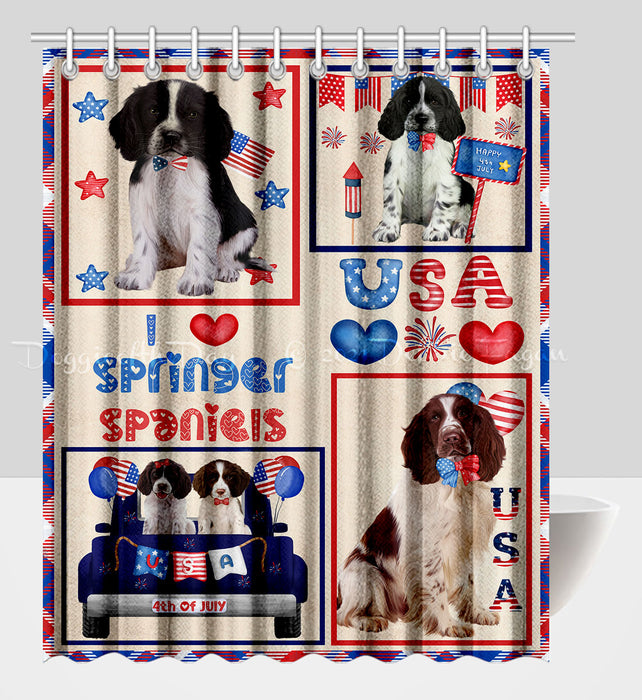 4th of July Independence Day I Love USA Springer Spaniel Dogs Shower Curtain Pet Painting Bathtub Curtain Waterproof Polyester One-Side Printing Decor Bath Tub Curtain for Bathroom with Hooks