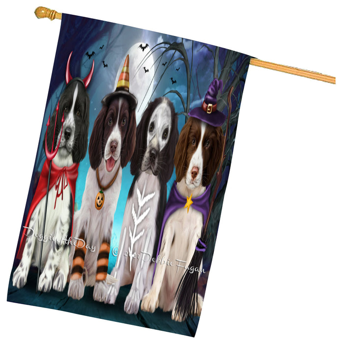 Halloween Trick or Treat Springer Spaniel Dogs House Flag Outdoor Decorative Double Sided Pet Portrait Weather Resistant Premium Quality Animal Printed Home Decorative Flags 100% Polyester