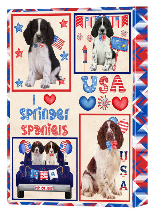 4th of July Independence Day I Love USA Springer Spaniel Dogs Canvas Wall Art - Premium Quality Ready to Hang Room Decor Wall Art Canvas - Unique Animal Printed Digital Painting for Decoration