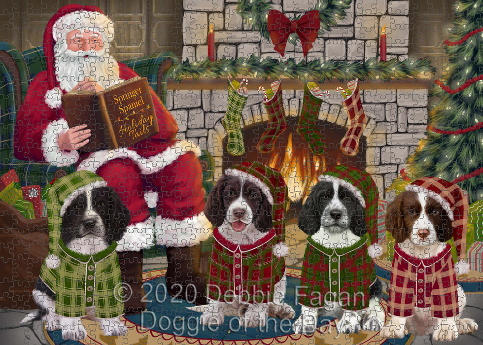 Christmas Cozy Fire Holiday Tails Springer Spaniel Dogs Portrait Jigsaw Puzzle for Adults Animal Interlocking Puzzle Game Unique Gift for Dog Lover's with Metal Tin Box