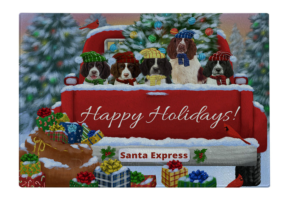 Christmas Red Truck Travlin Home for the Holidays Springer Spaniel Dogs Cutting Board - For Kitchen - Scratch & Stain Resistant - Designed To Stay In Place - Easy To Clean By Hand - Perfect for Chopping Meats, Vegetables