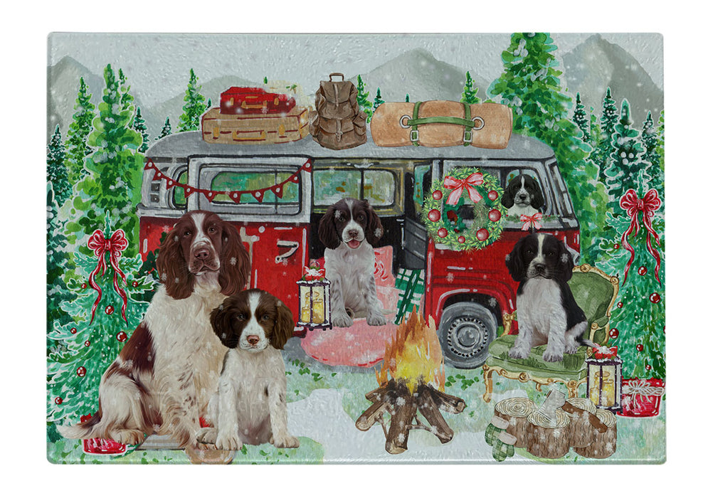 Christmas Time Camping with Springer Spaniel Dogs Cutting Board - For Kitchen - Scratch & Stain Resistant - Designed To Stay In Place - Easy To Clean By Hand - Perfect for Chopping Meats, Vegetables