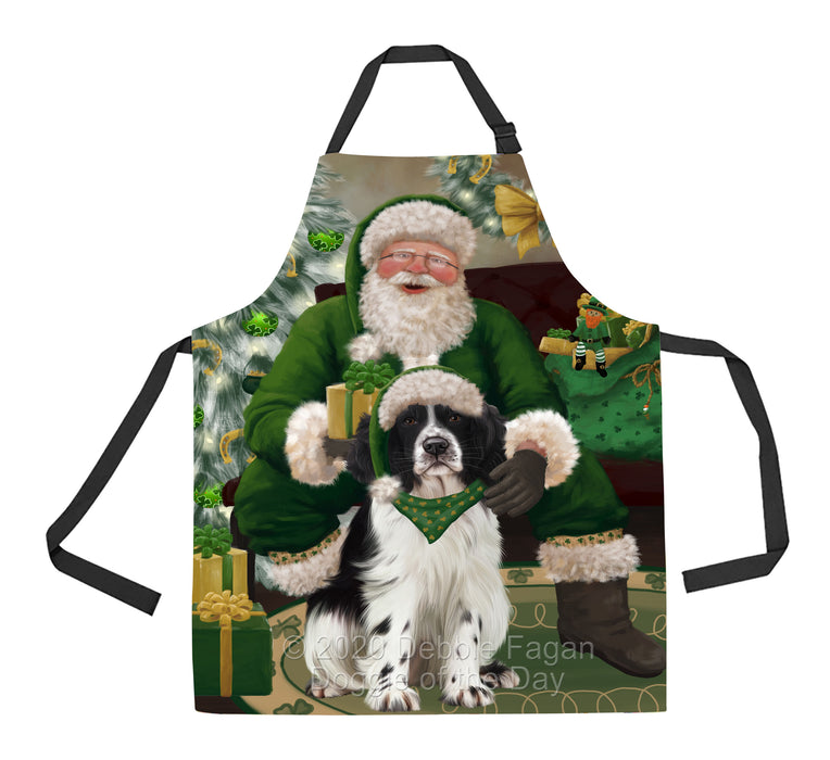 Christmas Irish Santa with Gift and Springer Spaniel Dog Apron Apron-48348