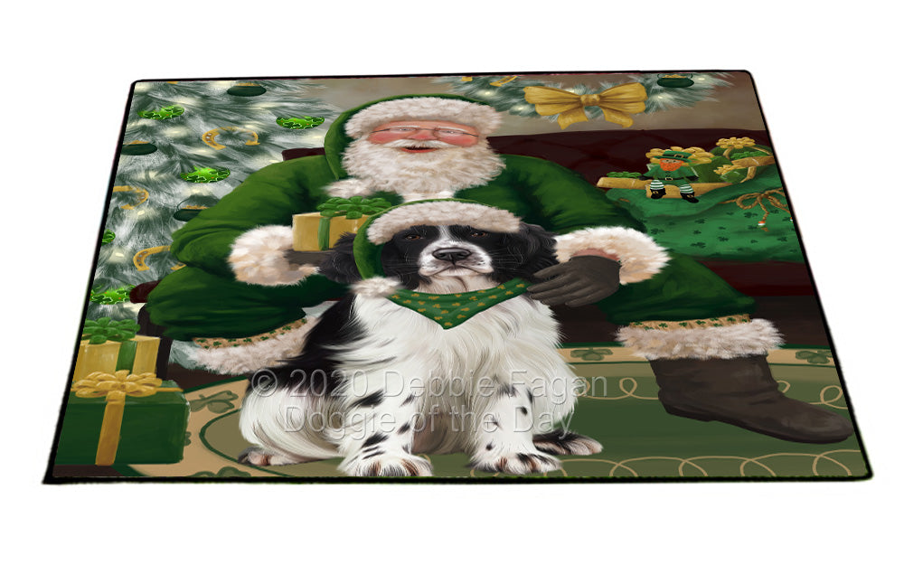 Christmas Irish Santa with Gift and Springer Spaniel Dog Indoor/Outdoor Welcome Floormat - Premium Quality Washable Anti-Slip Doormat Rug FLMS57289
