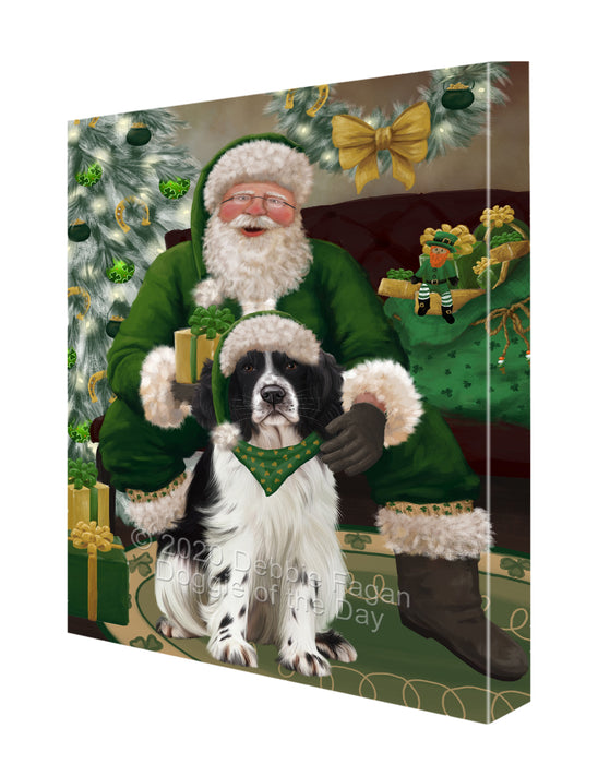 Christmas Irish Santa with Gift and Springer Spaniel Dog Canvas Print Wall Art Décor CVS148094