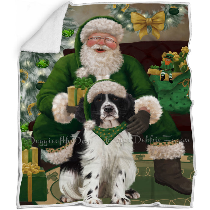 Christmas Irish Santa with Gift and Springer Spaniel Dog Blanket BLNKT141568