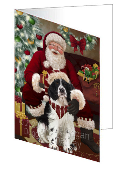 Santa's Christmas Surprise Springer Spaniel Dog Handmade Artwork Assorted Pets Greeting Cards and Note Cards with Envelopes for All Occasions and Holiday Seasons