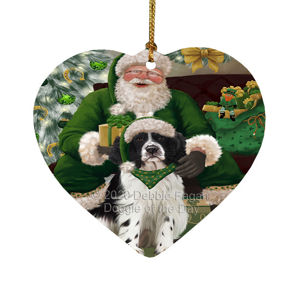 Christmas Irish Santa with Gift and Springer Spaniel Dog Heart Christmas Ornament RFPOR58314