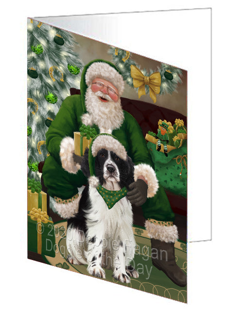 Christmas Irish Santa with Gift and Springer Spaniel Dog Handmade Artwork Assorted Pets Greeting Cards and Note Cards with Envelopes for All Occasions and Holiday Seasons GCD75986