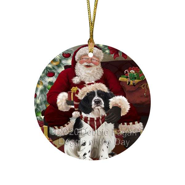 Santa's Christmas Surprise Springer Spaniel Dog Round Flat Christmas Ornament RFPOR58070