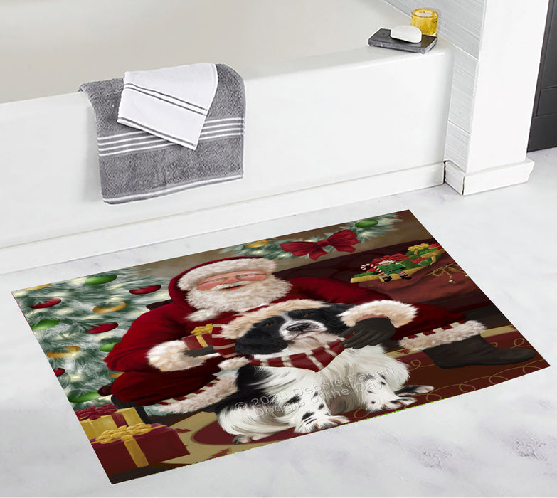 Santa's Christmas Surprise Springer Spaniel Dog Bathroom Rugs with Non Slip Soft Bath Mat for Tub BRUG55621
