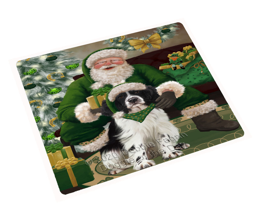 Christmas Irish Santa with Gift and Springer Spaniel Dog Cutting Board - Easy Grip Non-Slip Dishwasher Safe Chopping Board Vegetables C78469