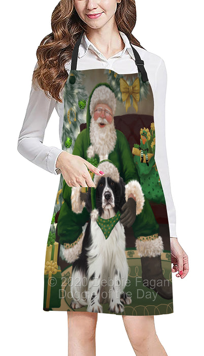 Christmas Irish Santa with Gift and Springer Spaniel Dog Apron Apron-48348