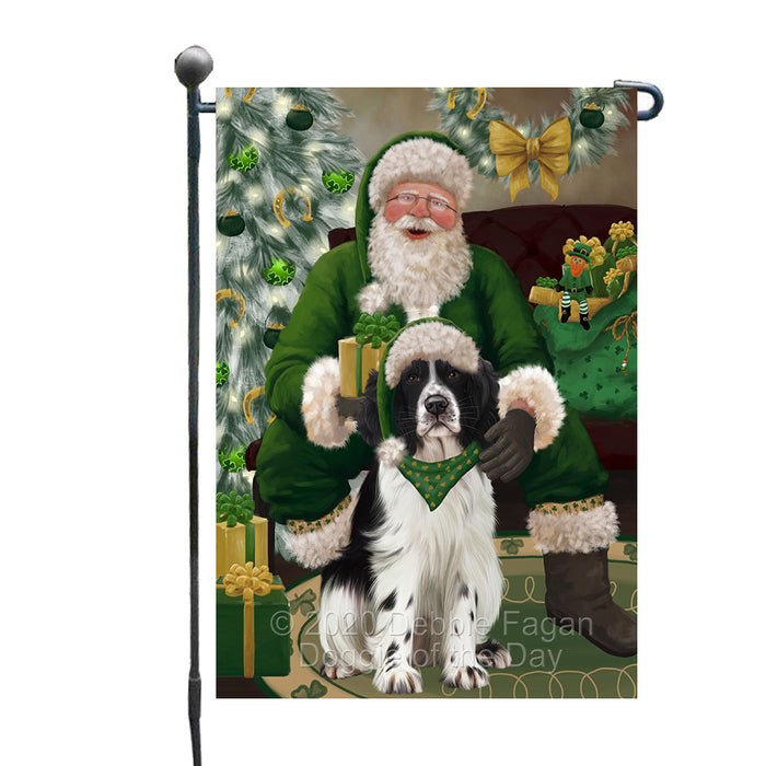 Christmas Irish Santa with Gift and Springer Spaniel Dog Garden Flag GFLG66688