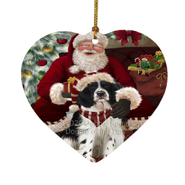 Santa's Christmas Surprise Springer Spaniel Dog Heart Christmas Ornament RFPOR58412