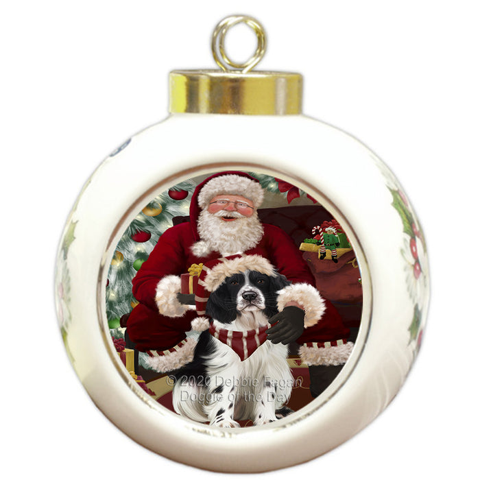 Santa's Christmas Surprise Springer Spaniel Dog Round Ball Christmas Ornament RBPOR58070