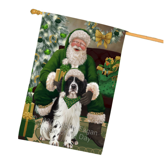 Christmas Irish Santa with Gift and Springer Spaniel Dog House Flag FLG66744