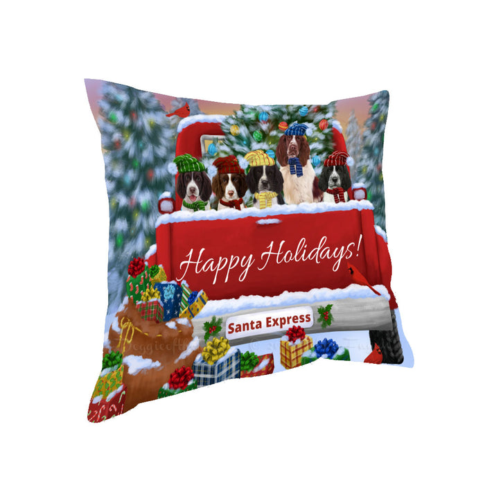 Christmas Red Truck Travlin Home for the Holidays Springer Spaniel Dogs Pillow with Top Quality High-Resolution Images - Ultra Soft Pet Pillows for Sleeping - Reversible & Comfort - Ideal Gift for Dog Lover - Cushion for Sofa Couch Bed - 100% Polyester
