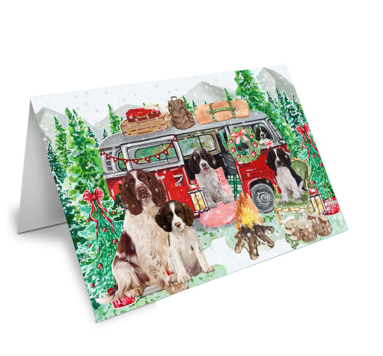 Christmas Time Camping with Springer Spaniel Dogs Handmade Artwork Assorted Pets Greeting Cards and Note Cards with Envelopes for All Occasions and Holiday Seasons