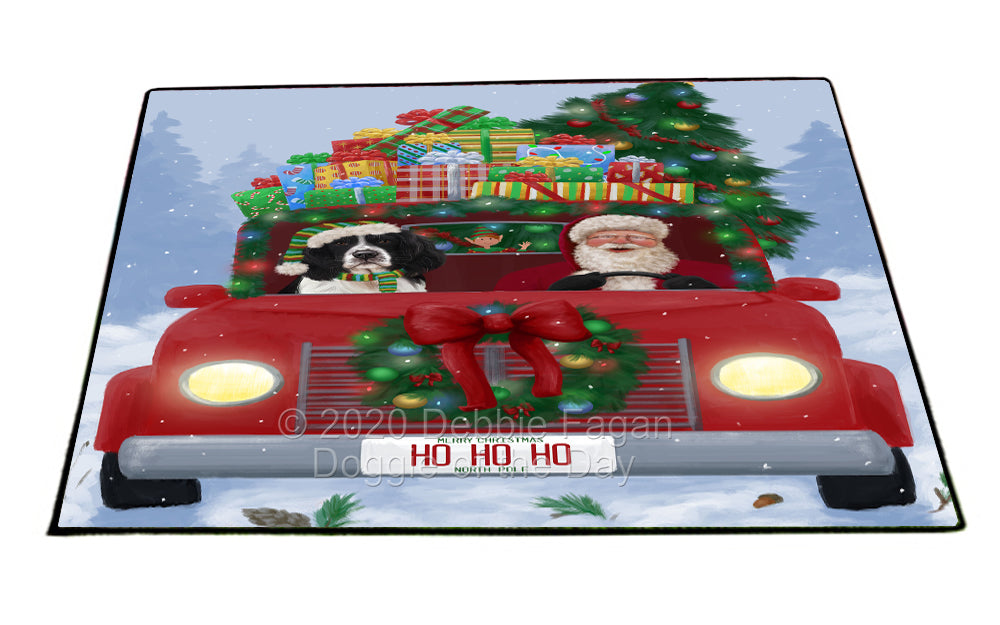 Christmas Honk Honk Red Truck Here Comes with Santa and Springer Spaniel Dog Indoor/Outdoor Welcome Floormat - Premium Quality Washable Anti-Slip Doormat Rug FLMS56995