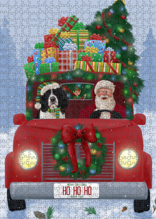 Christmas Honk Honk Red Truck Here Comes with Santa and Springer Spaniel Dog Puzzle with Photo Tin PUZL100196