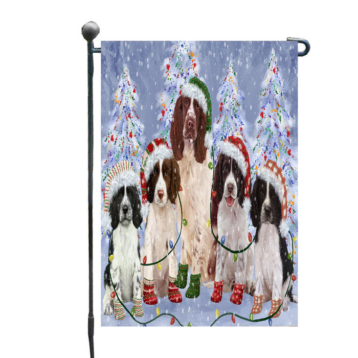 Christmas Lights and Springer Spaniel Dogs Garden Flags- Outdoor Double Sided Garden Yard Porch Lawn Spring Decorative Vertical Home Flags 12 1/2"w x 18"h