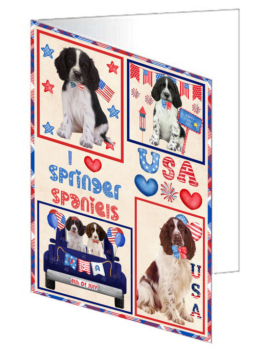 4th of July Independence Day I Love USA Springer Spaniel Dogs Handmade Artwork Assorted Pets Greeting Cards and Note Cards with Envelopes for All Occasions and Holiday Seasons