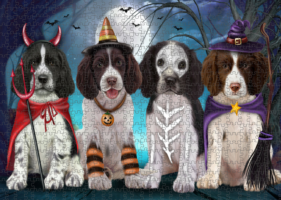 Happy Halloween Trick or Treat Springer Spaniel Dogs Portrait Jigsaw Puzzle for Adults Animal Interlocking Puzzle Game Unique Gift for Dog Lover's with Metal Tin Box