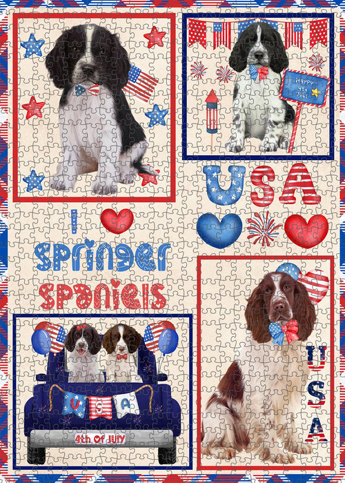 4th of July Independence Day I Love USA Springer Spaniel Dogs Portrait Jigsaw Puzzle for Adults Animal Interlocking Puzzle Game Unique Gift for Dog Lover's with Metal Tin Box