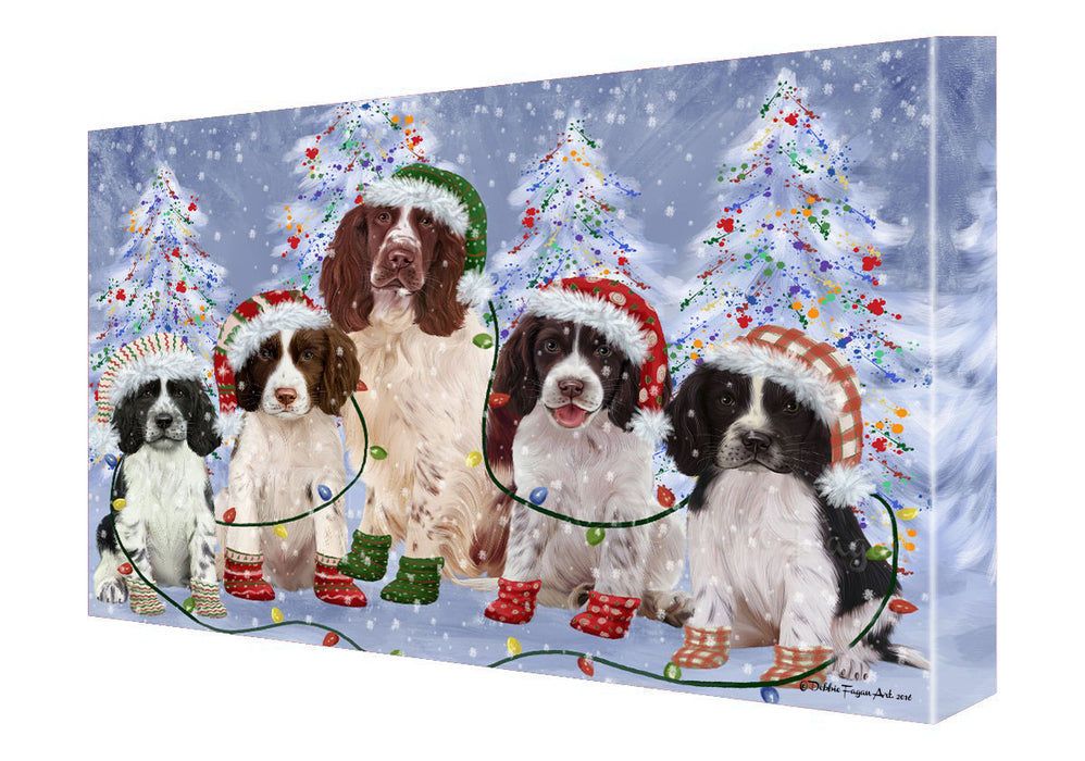 Christmas Lights and Springer Spaniel Dogs Canvas Wall Art - Premium Quality Ready to Hang Room Decor Wall Art Canvas - Unique Animal Printed Digital Painting for Decoration