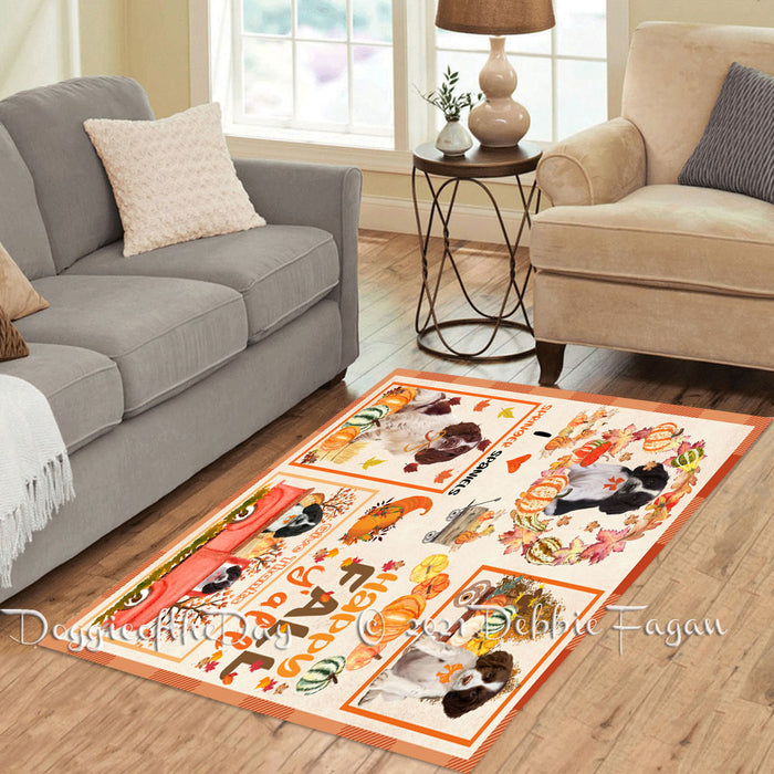 Happy Fall Y'all Pumpkin Springer Spaniel Dogs Polyester Living Room Carpet Area Rug ARUG67167