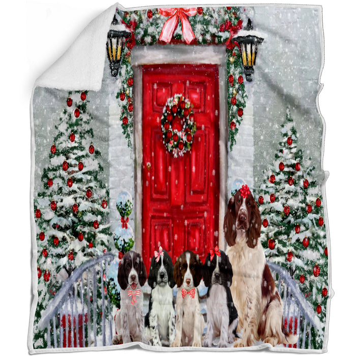 Christmas Holiday Welcome Springer Spaniel Dogs Blanket - Lightweight Soft Cozy and Durable Bed Blanket - Animal Theme Fuzzy Blanket for Sofa Couch