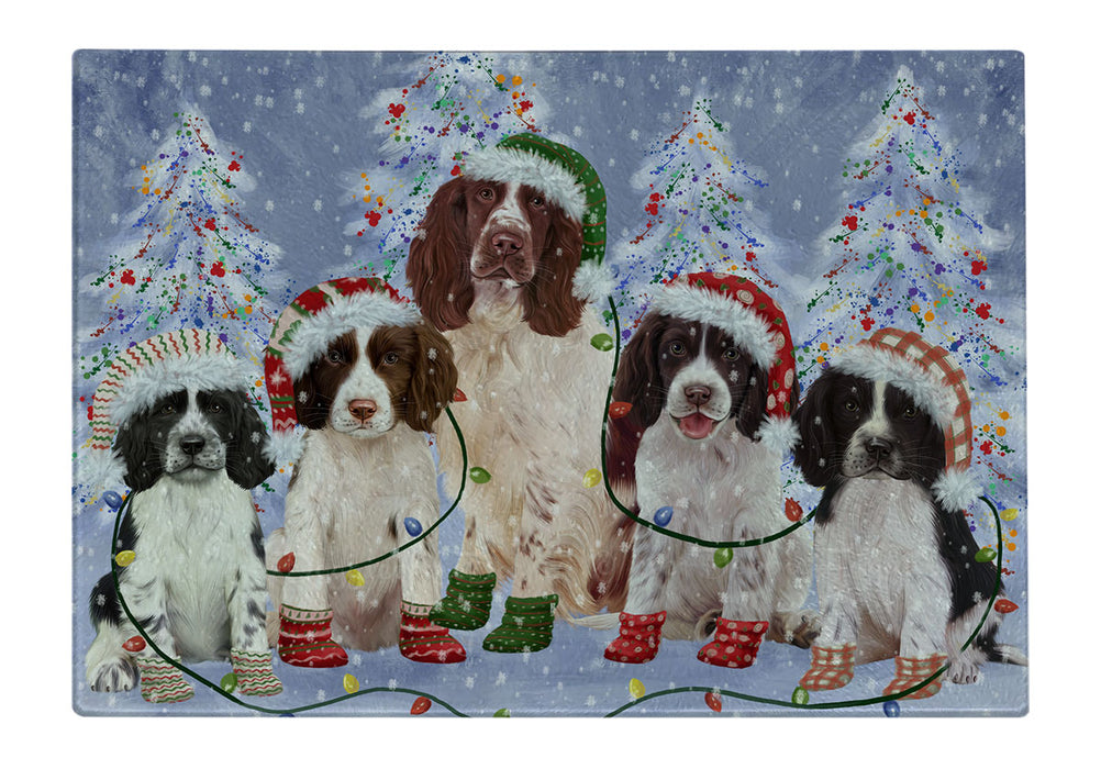 Christmas Lights and Springer Spaniel Dogs Cutting Board - For Kitchen - Scratch & Stain Resistant - Designed To Stay In Place - Easy To Clean By Hand - Perfect for Chopping Meats, Vegetables