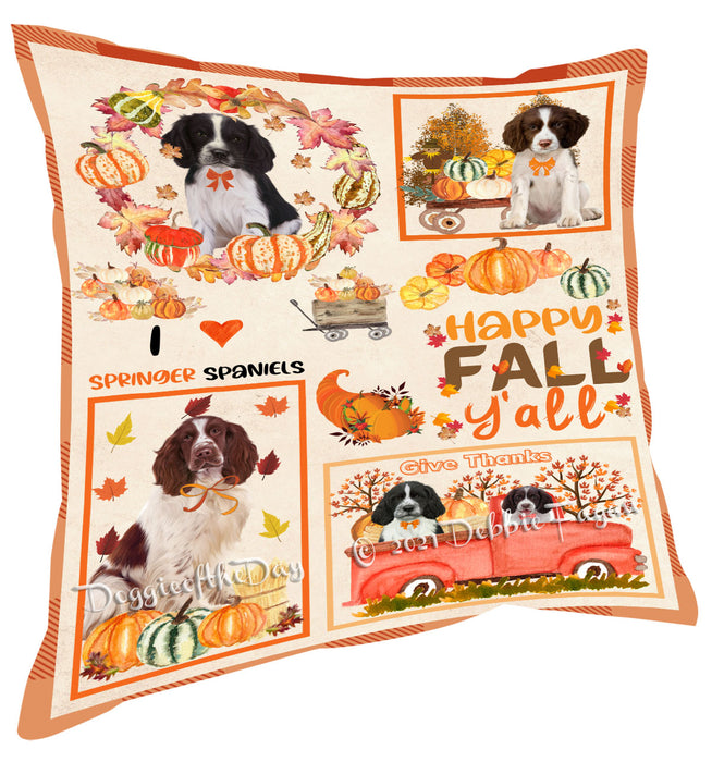 Happy Fall Y'all Pumpkin Springer Spaniel Dogs Pillow with Top Quality High-Resolution Images - Ultra Soft Pet Pillows for Sleeping - Reversible & Comfort - Ideal Gift for Dog Lover - Cushion for Sofa Couch Bed - 100% Polyester