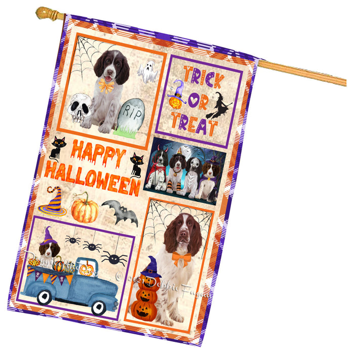 Happy Halloween Trick or Treat Springer Spaniel Dogs House Flag Outdoor Decorative Double Sided Pet Portrait Weather Resistant Premium Quality Animal Printed Home Decorative Flags 100% Polyester