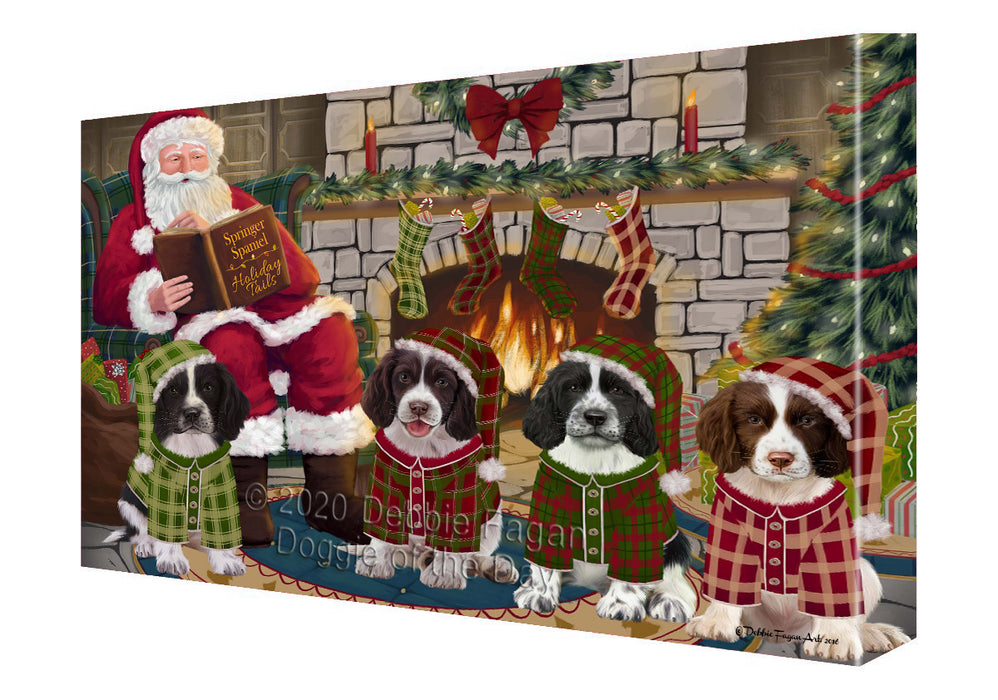 Christmas Cozy Fire Holiday Tails Springer Spaniel Dogs Canvas Wall Art - Premium Quality Ready to Hang Room Decor Wall Art Canvas - Unique Animal Printed Digital Painting for Decoration