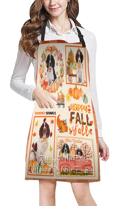 Happy Fall Y'all Pumpkin Springer Spaniel Dogs Cooking Kitchen Adjustable Apron Apron49257
