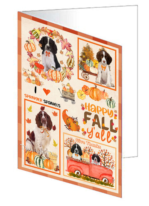 Happy Fall Y'all Pumpkin Springer Spaniel Dogs Handmade Artwork Assorted Pets Greeting Cards and Note Cards with Envelopes for All Occasions and Holiday Seasons GCD77144
