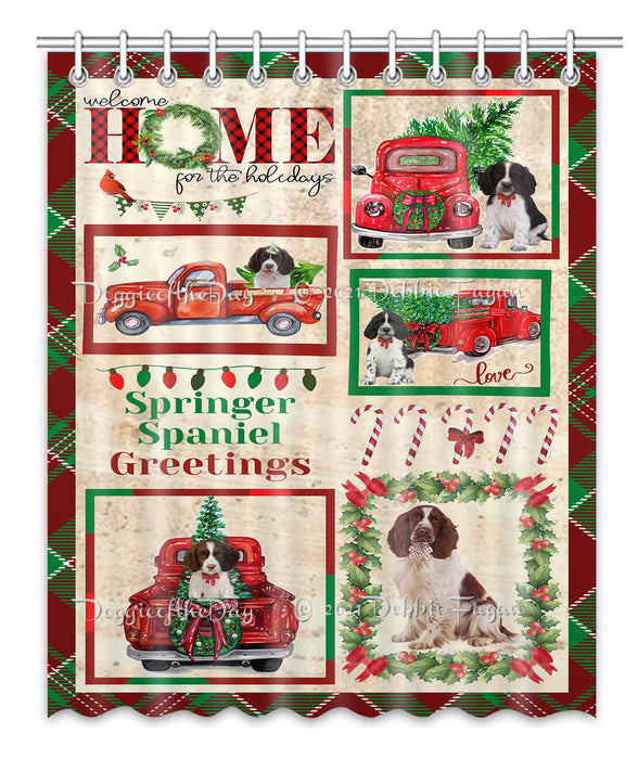 Welcome Home for Christmas Holidays Springer Spaniel Dogs Shower Curtain Bathroom Accessories Decor Bath Tub Screens